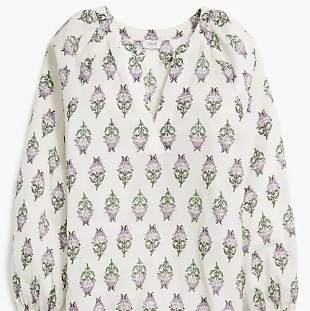 J. Crew White and Lilac Relaxed Blouse